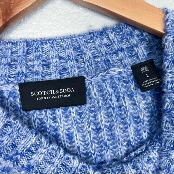 Scotch & Soda Alpaca Blend EUC Loose-Knit Puff Shoulder Heather Blue Sweater L - Picture 7 of 12